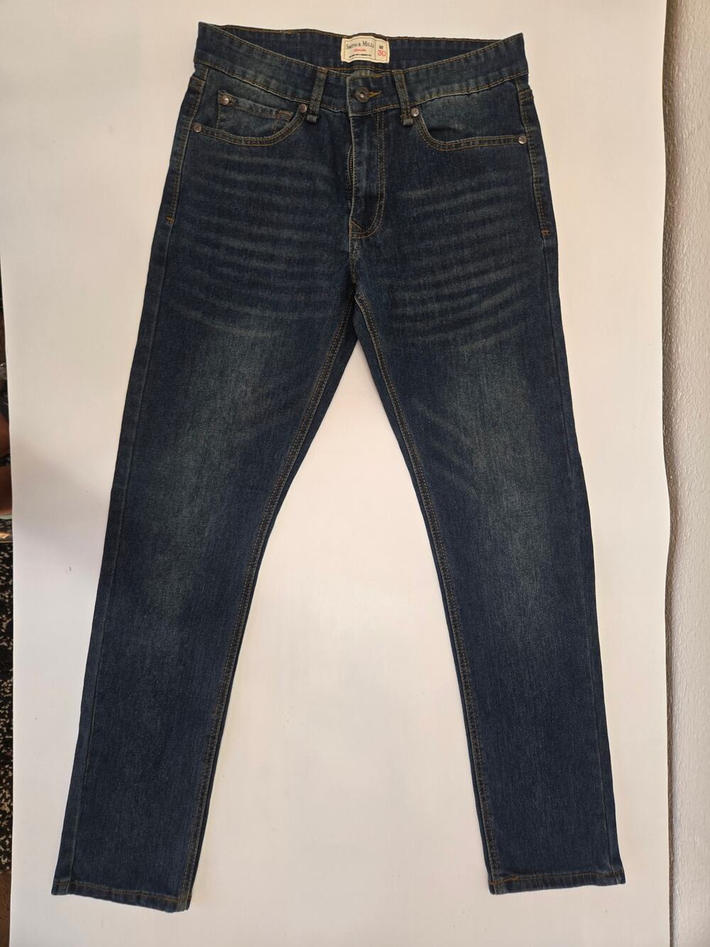 Smith & Mills Denim Men's Jeans 30x30 Blue Dark Wash Straight Leg Copper Stitch
